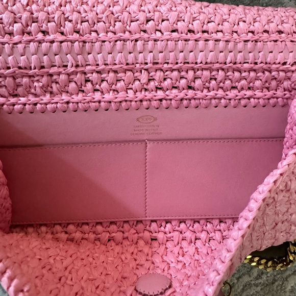 AUTHENTIC TODS RAFFIA STRAW CROCHET CLUTCH BAG PURSE LIKE NEW BARBIE PINK COLOR - Picture 6 of 16